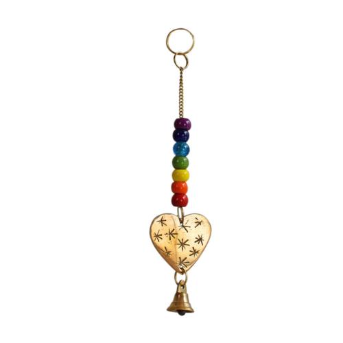 Hanging windchime with Chakra Beads, Heart, recycled brass 4 x 17.5cm