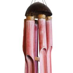 Bamboo windchime with coconut top red wash 48/110cm