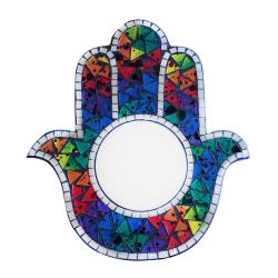 Mirror recycled glass mosaic speckled design hamsa hand 26 x 30cm