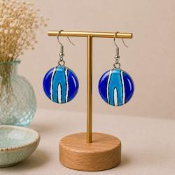 Earrings Recycled Glass Round Blues 2cm diameter