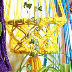 Hanging basket, macrame yellow 17cm diameter