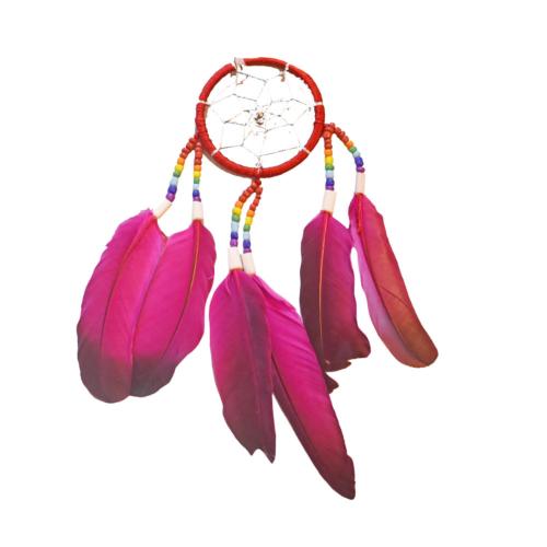 Dreamcatcher Multicoloured Beads Red Feathers 6cm diameter