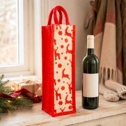 Jute Christmas bottle gift bag, reindeer design