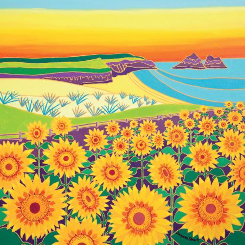 Greetings card "Sunflowers, Holywell Bay Sunset" 16x16cm