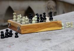 Luxury wooden chess set soapstone pieces hand carved Fair Trade 20x20cm
