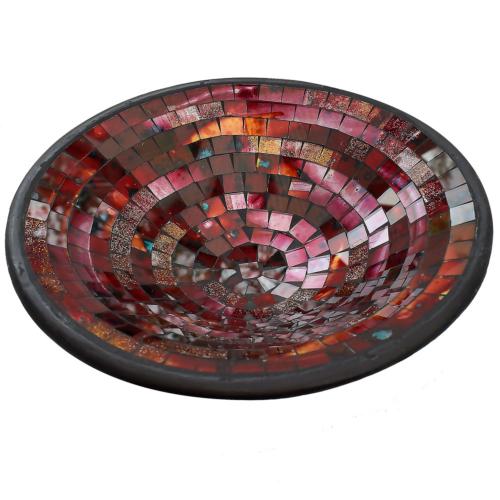 Decorative bowl glass mosaic red tones handmade diameter 28cm