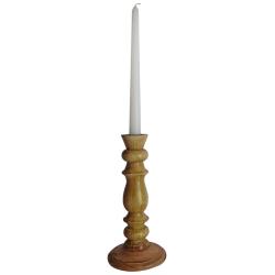 Candlestick/holder hand carved eco-friendly mango wood natural colour 23cm height