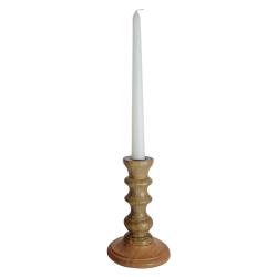 Candlestick/holder hand carved eco-friendly mango wood natural colour 15cm height