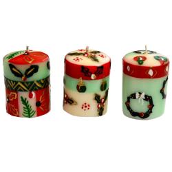 3 hand painted Christmas candles in a gift box