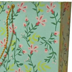 Gift Bag Handmade Paper Floral Design on Light Blue 31 x 20 x 7.5cm