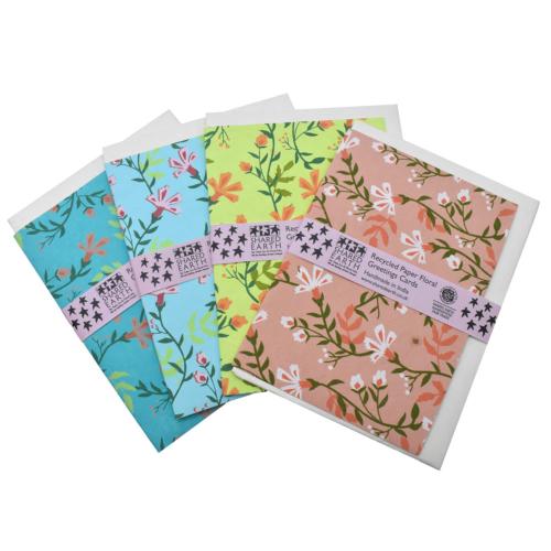 Single Handmade Greetings Card Floral Design, colour will vary
