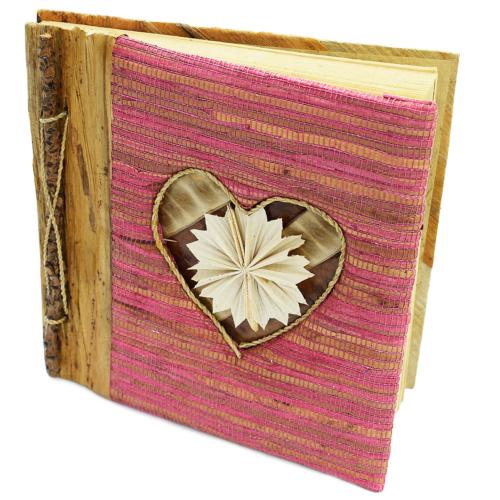 Handmade notebook, inlaid heart design, 19x19cm