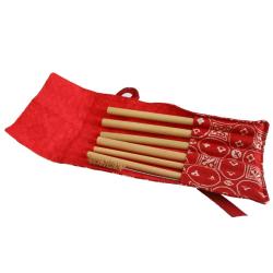 Set of 6 bamboo straws, 1 cleaner in red cotton pouch