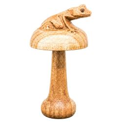 Hand-Carved Frog on Toadstool Sculpture