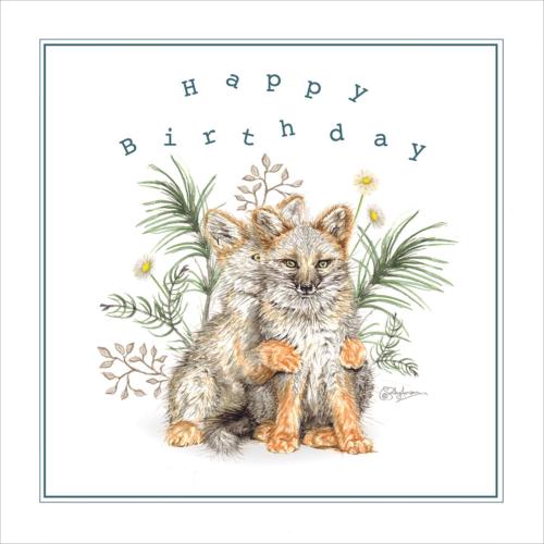 Greetings card, Happy Birthday, 2 Darwin's Foxes