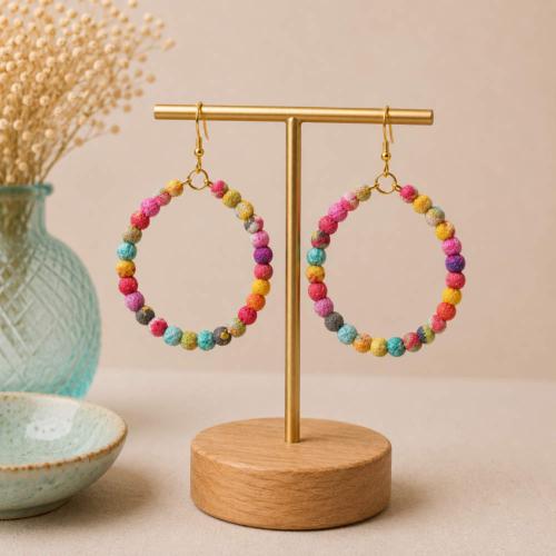 Earrings Recycled Small Beads on Circle 4.5cm