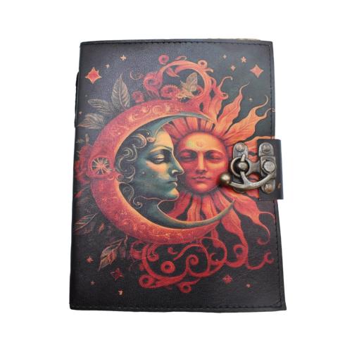 Notebook Leather Bound Face/Sun/Moon 15x20cm