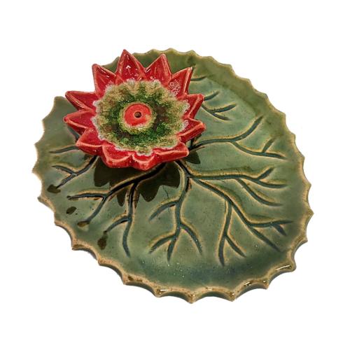 Incense holder / ashcatcher ceramic lotus red 10 x 12cm