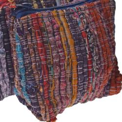 Set of 2 rag chindi pouch bags recycled sari base colour blue 24x14 & 18x12cm