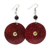 Earrings gourd circle red with dots + bead