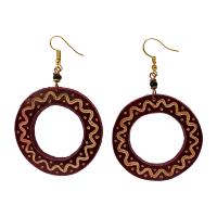 Earrings gourd circle + bead, maroon