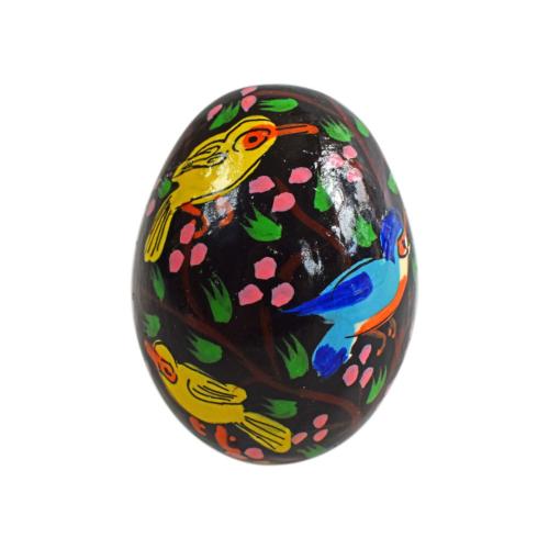 Egg ornament paper maché, birds design black 5 x 3.5cm