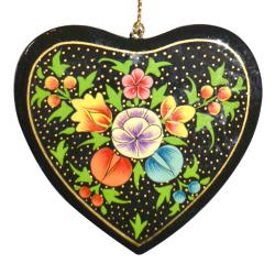 Hanging heart decoration, floral design, papier mâché 9cm