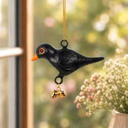 Hanging Bird Decoration Blackbird, Recycled Plastic