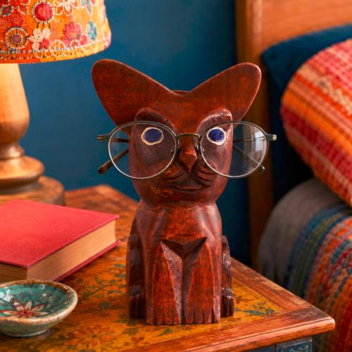 Glasses / Spectacle Stand Mango Wood Cat
