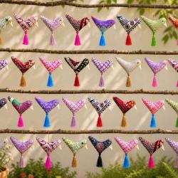36 Hanging Decorations Recycled Textile, Bird Assorted