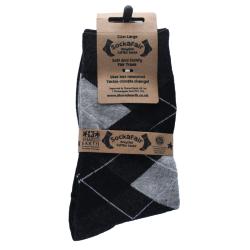 Socks Recycled Cotton / Polyester Argyle Grey Black Shoe Size UK 7-11 Mens