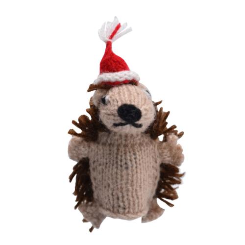 Finger puppet, hedgehog with Christmas hat