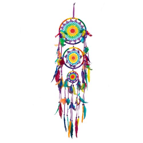 Dreamcatcher rainbow 3-tier multicoloured feathers