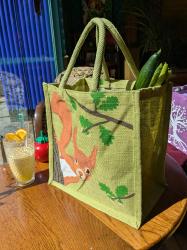 Jute shopping bag, square, squirrel