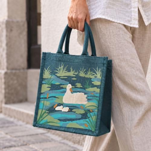 Jute shopping bag, Ducks 30x30cm