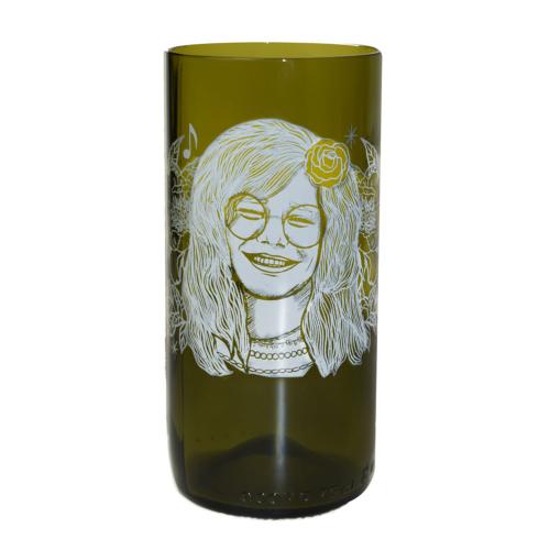 Tumbler made from recycled glass bottle, Janis Joplin 15cm