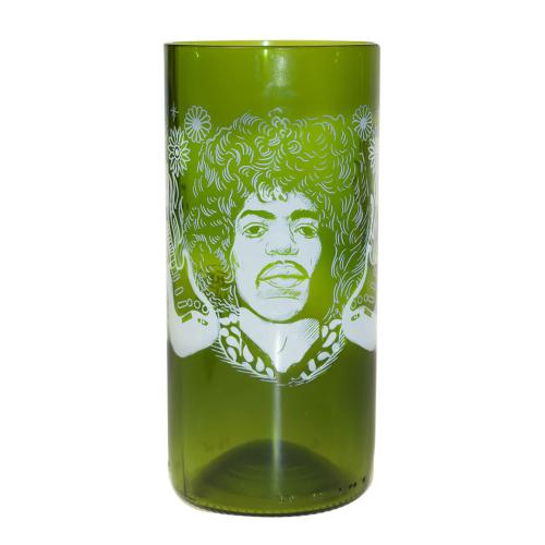 Tumbler made from recycled glass bottle, Jimi Hendrix 15cm