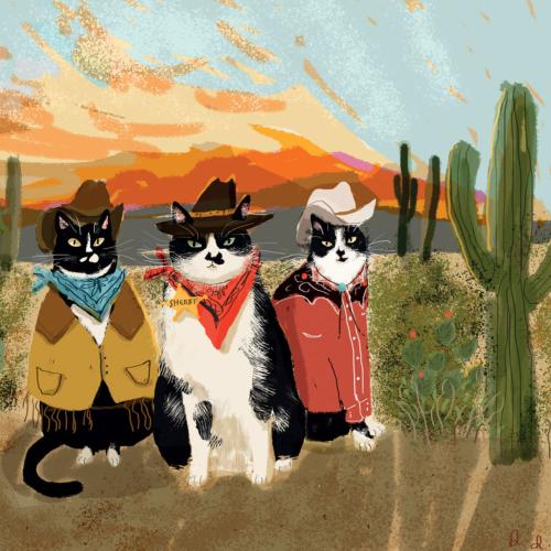 Greetings card "Cowboy Cats" 16x16cm