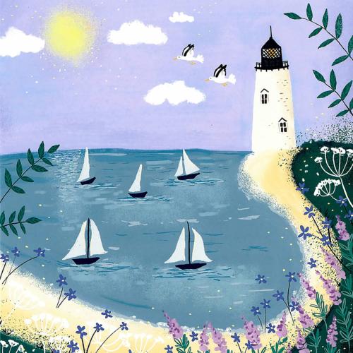 Greetings card "Lighthouse and Yachts" 16x16cm