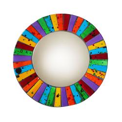 Round mirror, recycled glass mosaic speckled design rainbow 25cm diam