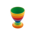 Egg cup rainbow horizontal stripes green inner ceramic hand painted