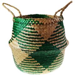 Woven seagrass basket, natural & green 35cm