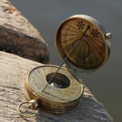 Pocket sundial and compass in brass, Mary Rose replica