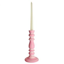 Candlestick/holder hand carved eco-friendly mango wood pink 23cm height
