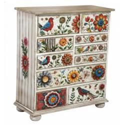 10 Drawer Chest Hand Painted Wood Storage Cabinet 74x32x90cm