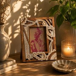 Photo Picture Frame Hand Carved Wood Cutout 4x6 inch Photo