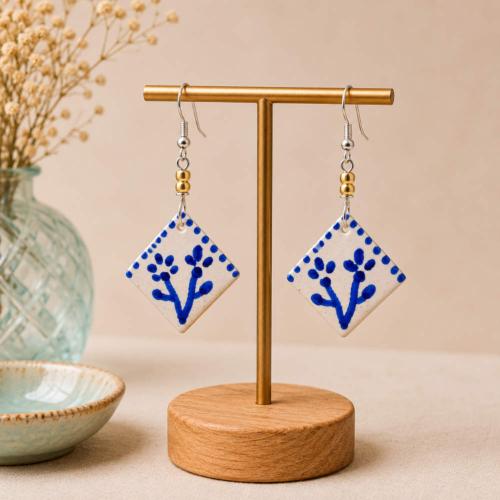 Earrings Kisii Stone Diamond with Blue Flower