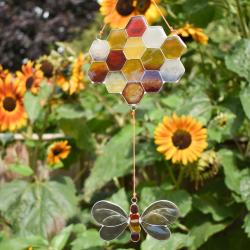 Suncatcher Bee and Honeycomb, 11 x 10cm