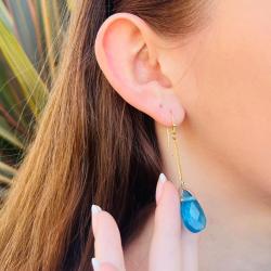 Earrings drop gold colour with turquoise glass bead