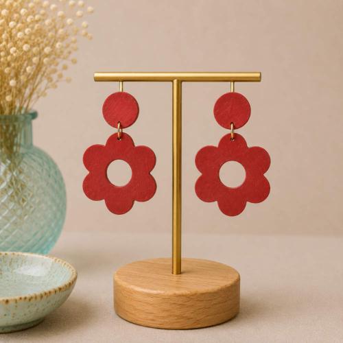 Earrings Clay Circle + Flower Red